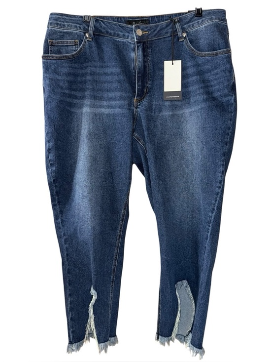 Poetic Justice Denim - Poetic Justice Curvy Fit Mid Rise Cropped Jeans Frayed High Low Step Hem 18 NWT